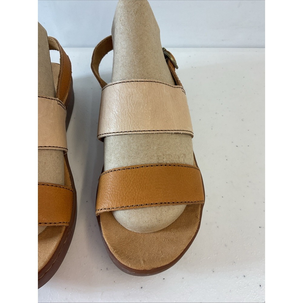Women’s Two-Tone Tan & Beige Leather Slingback Sandals - Picture 5 of 15
